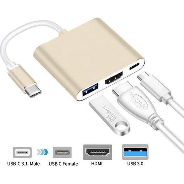WiseGoods - Premium USB C naar HDMI voor MacBook - USB C naar USB C - USB C naar USB - Goudkleurig