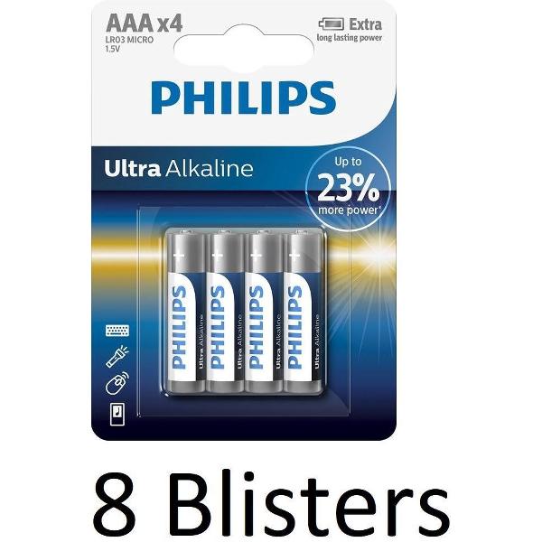 32 Stuks (8 Blisters a 4 st) Philips AAA Ultra Alkaline Batterijen