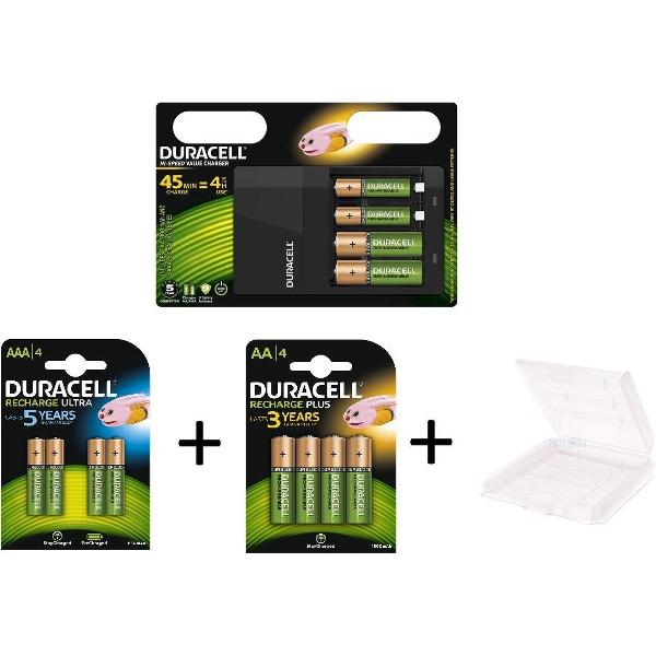 Duracell CEF 14 Hi-Speed Batterij Oplader Inclusief 6 Duracell AA 1300mah en 6 AAA 750 mah + Batterij doosje