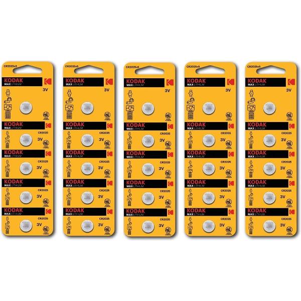 Kodak Max CR2025 165mAh 3V Lithium batterij - 25 Stuks (5 Blisters a 5St)