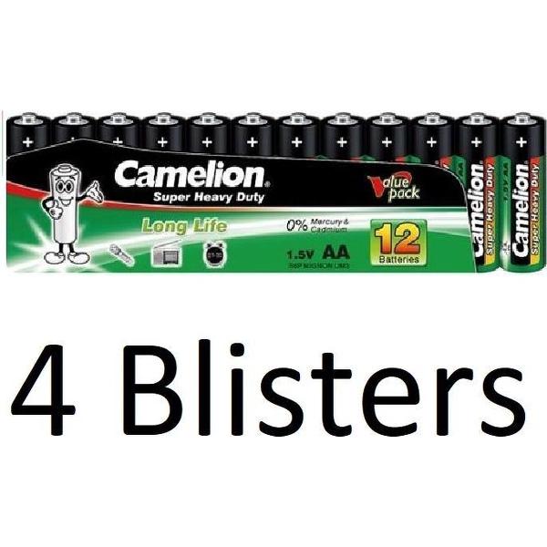48 stuks (4 Blisters a 12 st) Camelion Green Zinc AA Batterijen