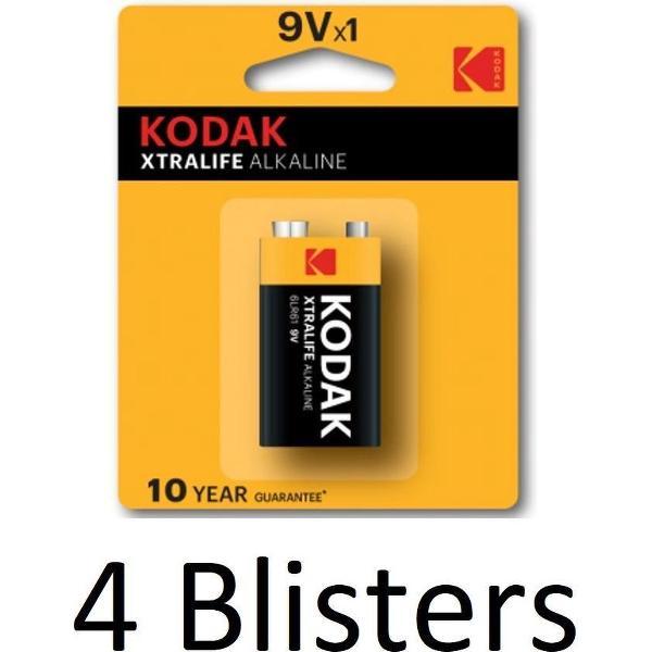 4 Stuks (4 Blisters a 1 st) Kodak XTRALIFE alkaline 9V