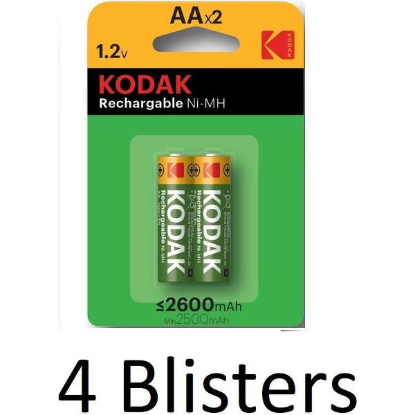 8 Stuks (4 Blisters a 2 st) Kodak AA Oplaadbare batterijen - 2600mAh