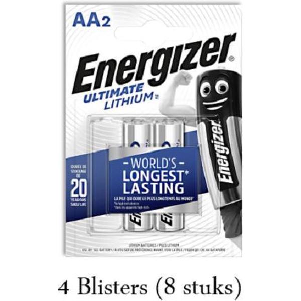 8 stuks (4 blisters a 2 stuks) Energizer Lithium AA/L91 1.5v