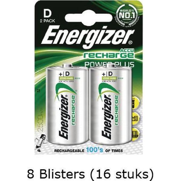 16 stuks (8 blisters a 2 stuks) Energizer D Power Plus Batterij oplaadbaar 1.2V 2500mAh rechargeable