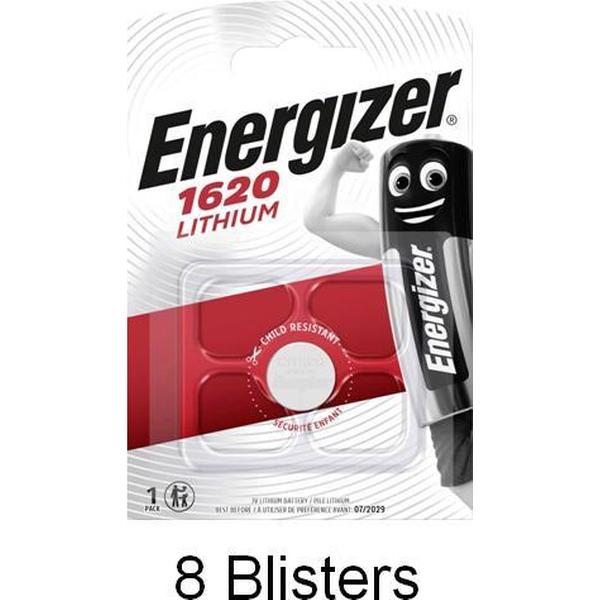 8 stuks (8 blisters a 1 stuk) Energizer CR1620 Lithium Knoopcel 3V