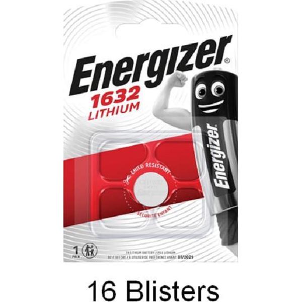 16 stuks (16 blisters a 1 stuk) Energizer CR1632 Lithium Knoopcel 3V