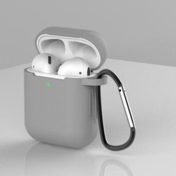 Apple AirPods 1/2 Hoesje + Clip - Grijs - Siliconen - Case - Cover - Soft case