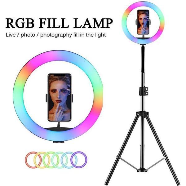 LED Ringlamp met Kleuren/ RGB LED met Statief 10 Inch/26 cm- Inclusief Smartphone Houder