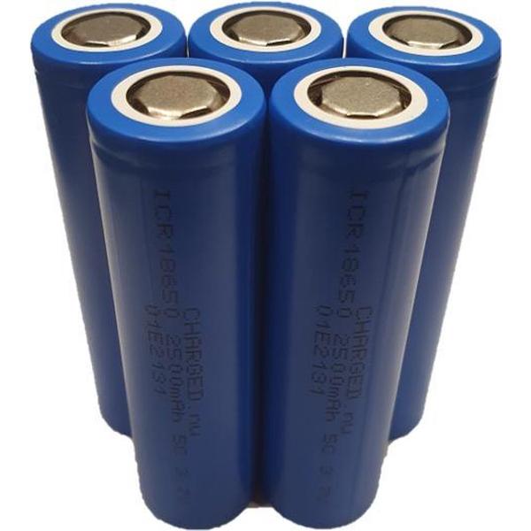 5 Stuks CHARGED - 18650 Batterij | Li-ion | 3,7 V | 2500 mAh