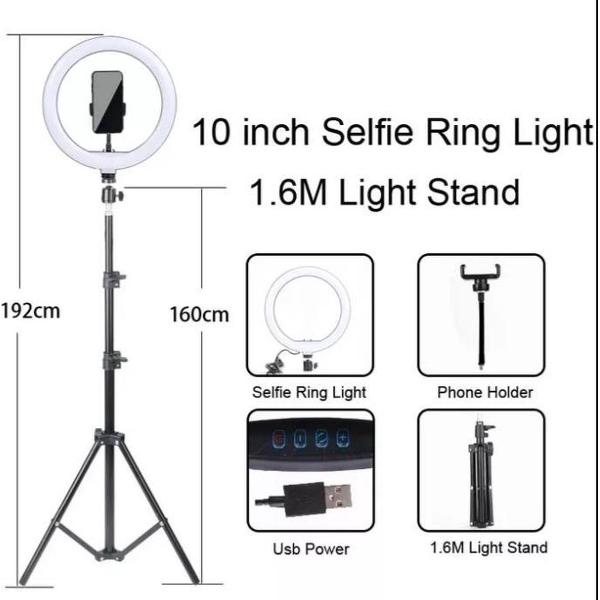 JER LED Ringlamp met Statief - incl. telefoonhouder - 187 cm hoog - studiolamp voor foto's, make-up, vloggen, tiktok, youtube ect.