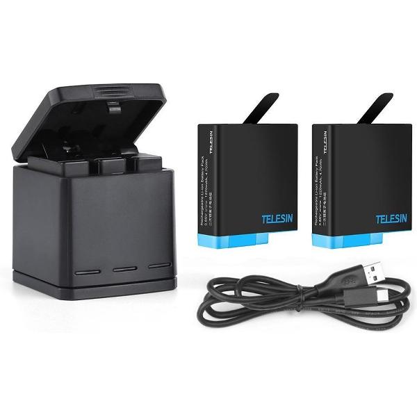 PRO SERIES 3-in-1 LED Opbergdoos Oplader + 2x Batterijen + 1x Oplaadkabel voor GoPro Hero 5 / 6 / 7 en 8 BLACK