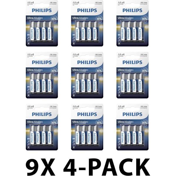 Philips Ultra Alkaline AA batterijen - LR6E4B - 1.5V - Voordeelverpakking 36 stuks