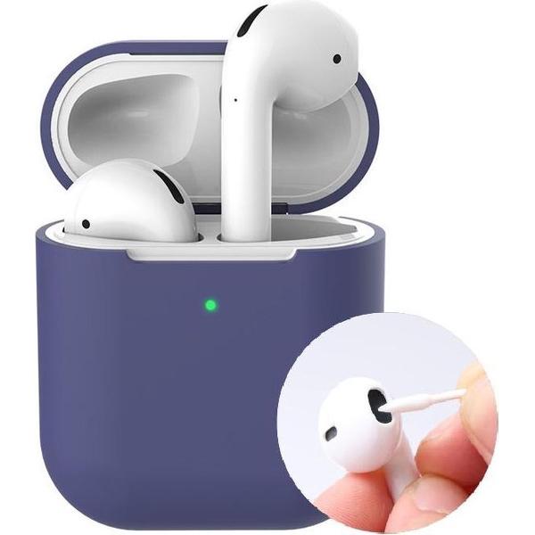 AirPods case voor iPhone - AirPods hoesje blue - AirPods siliconen - AirPods bescherming blauw - 4 AirPods clean staafjes