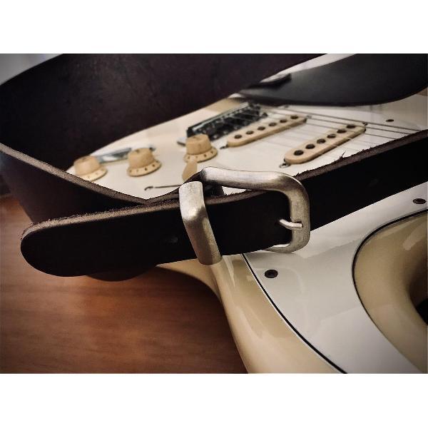 Liam's Gesp Gitaarband - Zwart - EXTRA BREED - Echt Leer