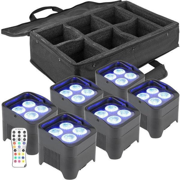 Lichtset draadloos - Complete BeamZ BBP94 Uplight lichtset met 6 accu LED Uplights in tas
