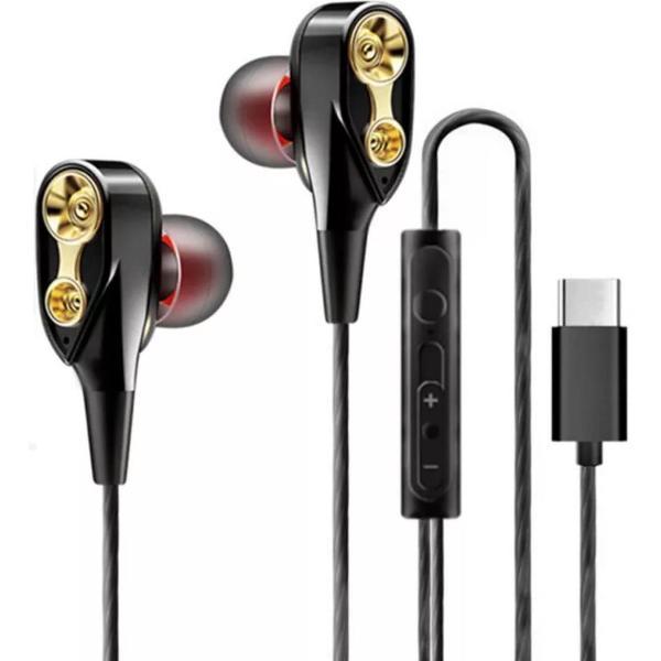 DrPhone HiFi2 – USB-C Oortjes - Dual Dynamische Drivers - In-Ear Oordopjes - Hifi – Oortelefoon Type-C (Geen DAC Ondersteuning) - Smartphone / TabletZwart