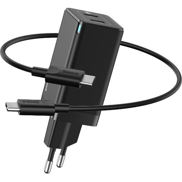 45W Oplader met 2* USB C aansluiting Inclusief USB C Kabel - Snellader - Zwart