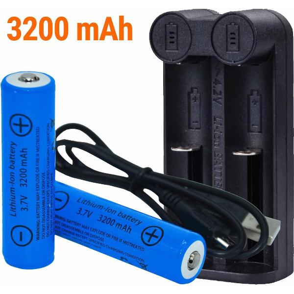 18650 Batterijen Oplaadbaar + oplader | 2 stuks | 3200 mAh 3.7v | KMBA004