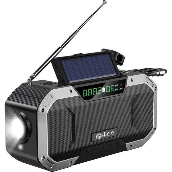 Sfære Draagbare Radio met Bluetooth Powerbank Zaklamp - IPX6 Waterdicht - Speaker - Bouwradio - Noodradio - Werfradio - Werkradio - Grijs