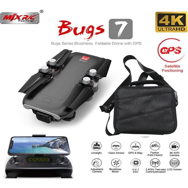 MJX Bugs B7 GPS Drone - 5G wifi FPV - 4K Video & Foto - Ultralicht 249 gram - Brushless Motor - Zelfbesturend - POI - TapFly - Volg Mij - RC Quadcopter met LED verlichting - Vliegen in het Donker