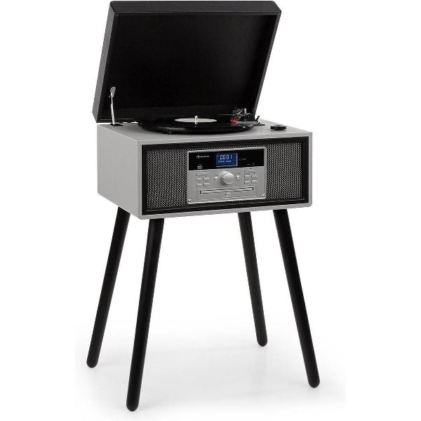 auna Mary Ann platenspeler 33/45/78 tpm CD FM radio Bluetooth USB , kofferdesign in jaren 50 stijl , zwart/grijs