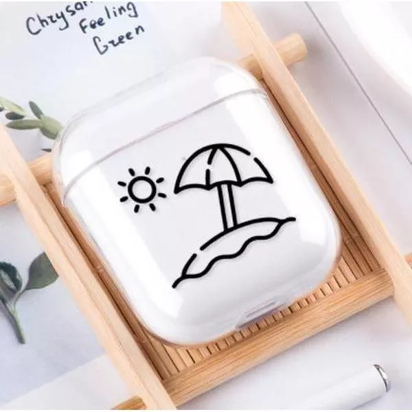 Airpod case transparant - Beach - geschikt voor airpod 1 & 2 - hard cover case - airpods hoesje- airpods -