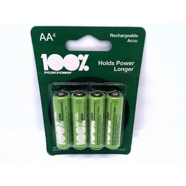 100% PeakPower Oplaadbare batterijen AA 4 stuks 2300 mAh HR6