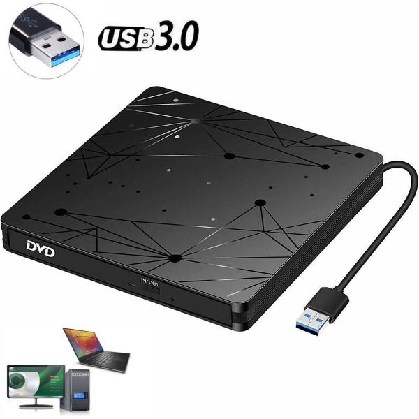 RSQUAD® - Externe DVD / CD Speler en Brander voor Laptop - Externe DVD Brander - Geschikt Voor Windows, Linux & Mac - USB 3.0 - plug en play DVD / CD speler en brander