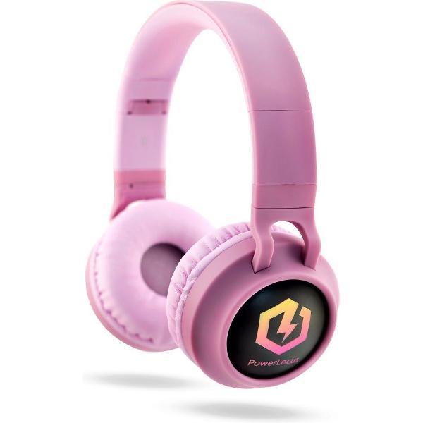 PowerLocus Buddy Draadloze On-Ear Koptelefoon voor Kinderen, LED lampjes, 85db Limiet, met Microfoon, Micro SD poort - Roze