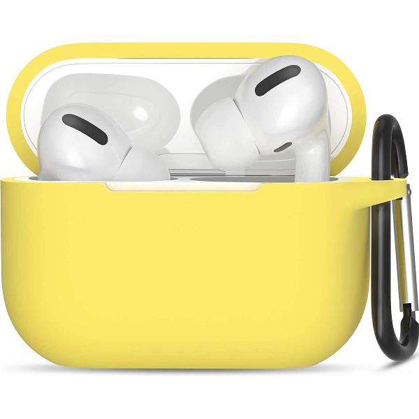 Apple Airpods Pro ultra dunne siliconen cover - Hoesje - extra dunne Apple Airpods siliconen cover met sleutelhanger - Geel