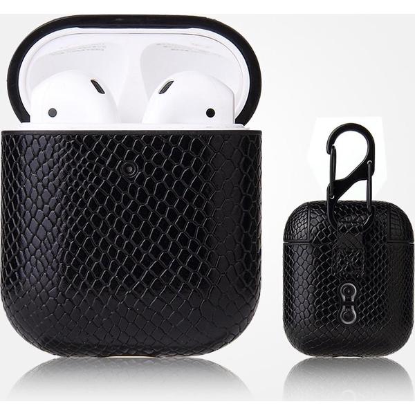 By Qubix - AirPods 1/2 hoesje PU Leer Slangenleer - Zwart - AirPods hoesjes