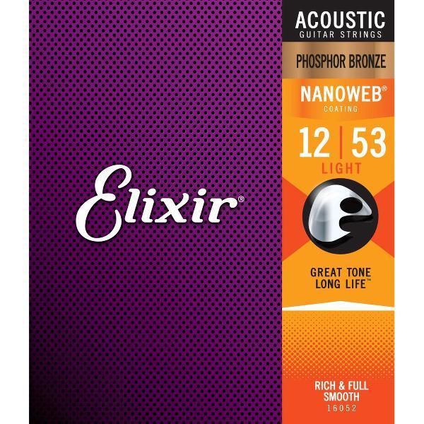 Elixir 16052 Phosphor Bronze Nanoweb Light 12-53