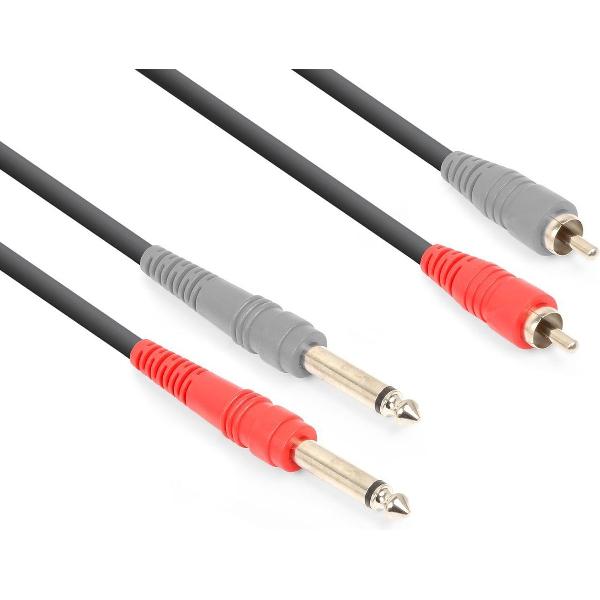 Vonyx audiokabel 2x RCA - 2x 6,3mm jack voor o.a. live mixer en versterker verbindingen - 3 meter