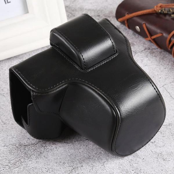 Oil Skin PU lederen Camera hoesje Bag met Strap voor Olympus EM10(Coffee)