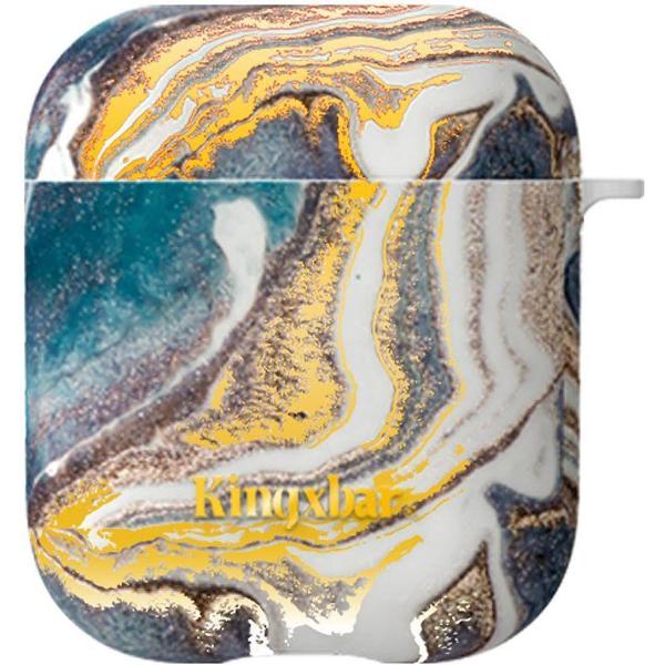Apple AirPods Siliconen Hoesje met Marmer Print Blauw / Goud / Wit