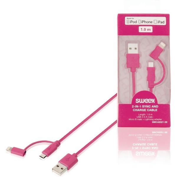 Sweex SMCA0321-09 2-in-1 Data En Oplaadkabel Usb Micro-b Male + Lightningadapter - A Male 1.00 M Roze