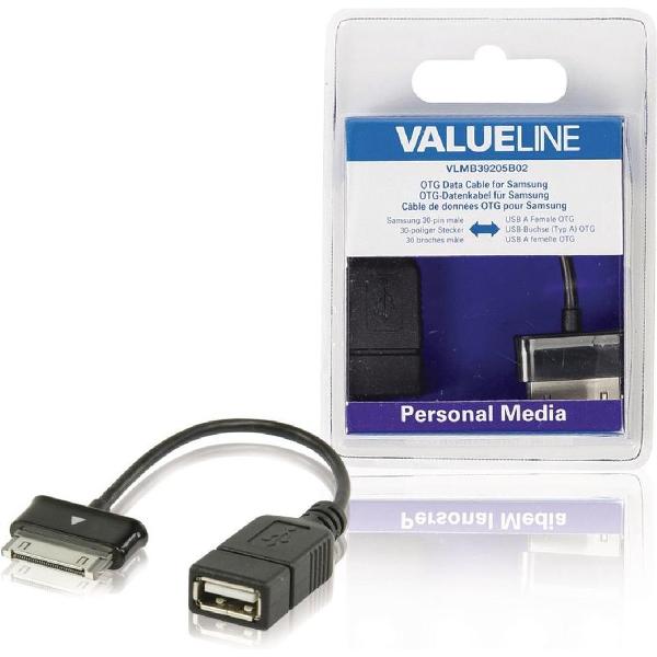 Valueline VLMB39205B02 Otg Data Kabel voor Samsung 30-pins Mannelijk - Usb A Vrouwelijk Zwart 0,20 M
