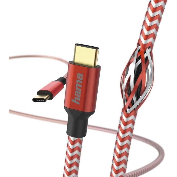 Hama Oplaad-/gegevenskabel Reflective USB Type-C - USB Type-C 1,5 M Rood