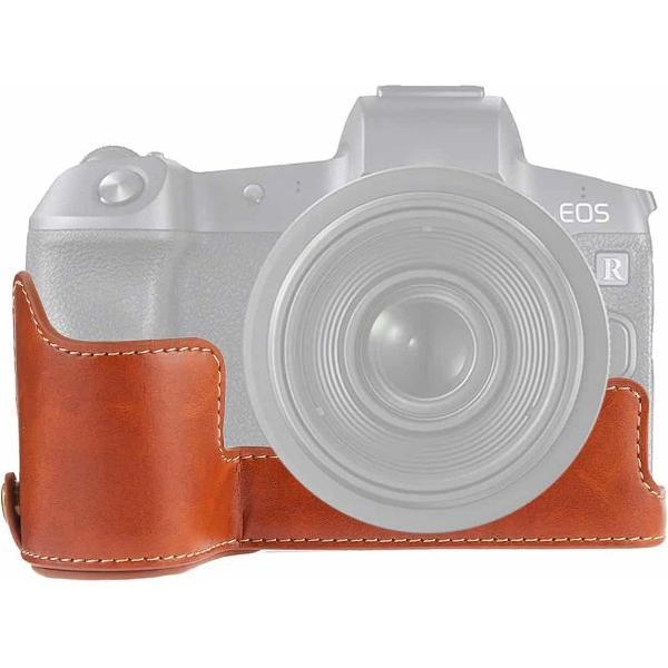 1/4 inch schroefdraad PU lederen camera halve behuizing basis voor Canon EOS R (bruin)