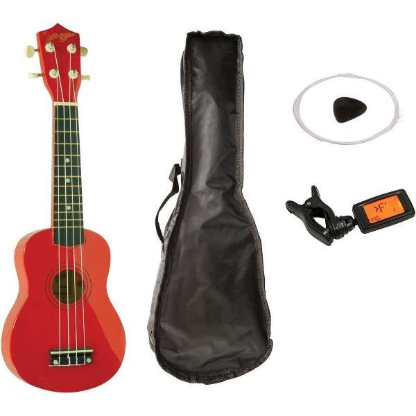 Ukelele - Johnny Brook JB310B Soprano Ukelele starterset met Ukelele, tas, clip on tuner (stemmer), snaren en plectrum - Rood