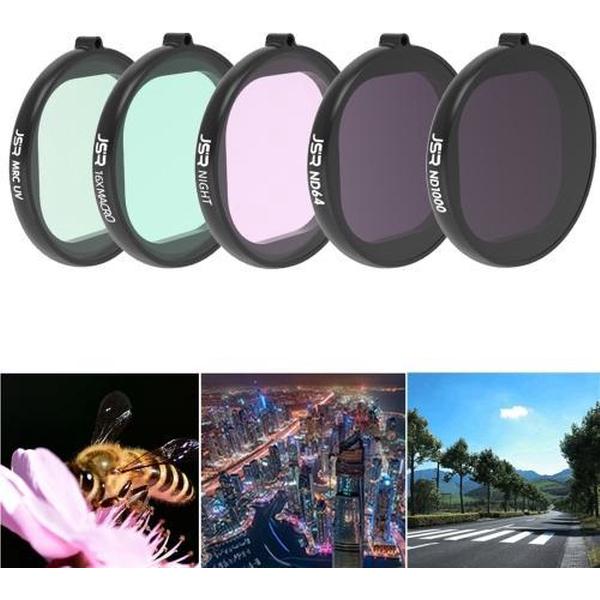 JSR ronde behuizing 5 in 1 UV + NIGHT + ND1000 + ND64 + 16X macrolensfilter voor GoPro HERO8 zwart