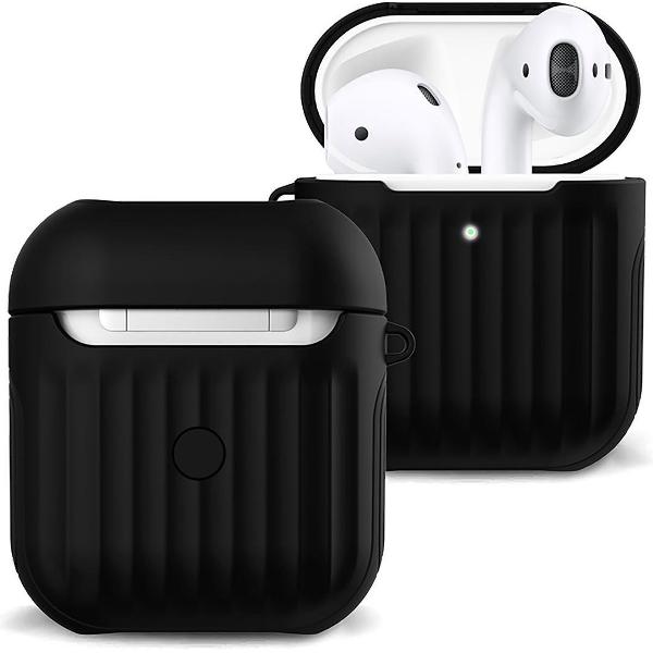 Hoes Voor Apple AirPods 1 Case Hoesje Hard Cover Ribbels - Zwart