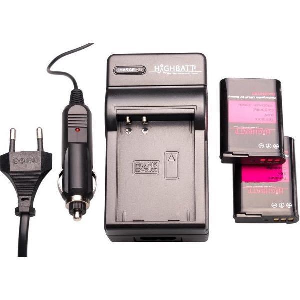Highbatt 2 x EN-EL23 accu's voor Nikon + oplader en autolader