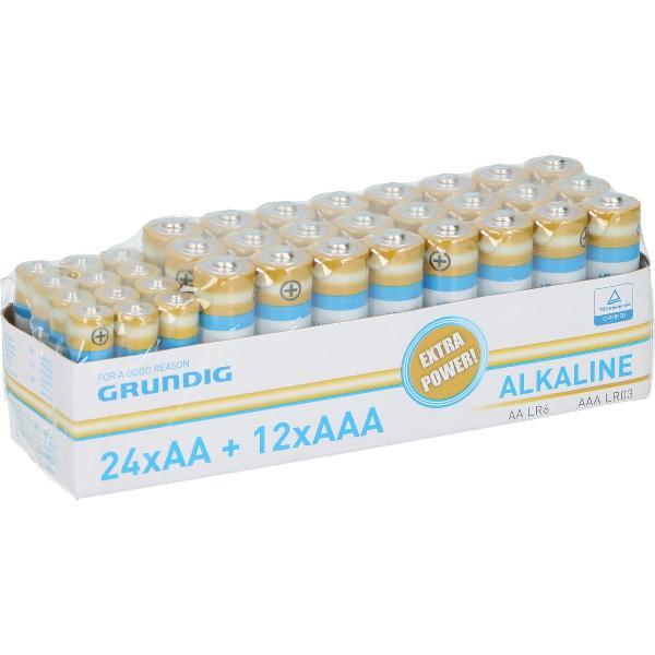 Grundig Alkaline Batterij - 24 AA + 12 AAA = 36 stuks