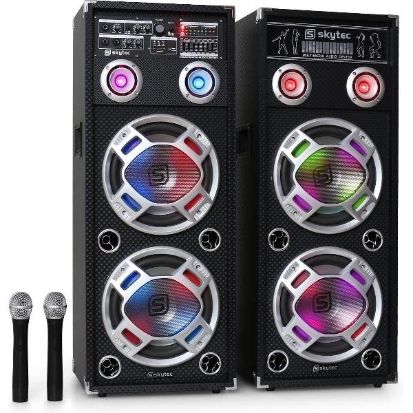 SkyTec SPD-210V actieve speakerset 2x 10 USB MP3 1600W met draadloze microfoons