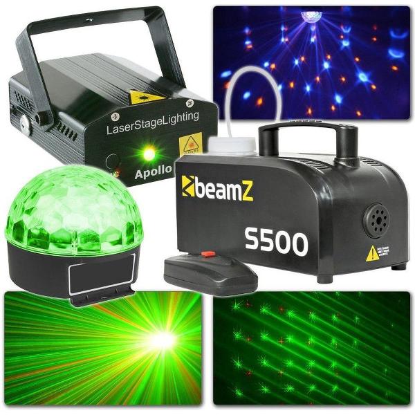 Complete lichtset - BeamZ plug and play lichtset met laser, LED lichteffect en rookmachine voor een geslaagd feest