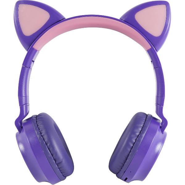 Silvergear Kinder On Ear Koptelefoon - LED kattenoortjes - Paars
