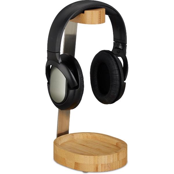 relaxdays koptelefoonhouder bamboe - headset standaard - houder voor hoofdtelefoon hout