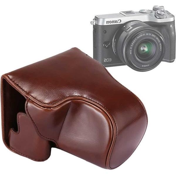 Full Body Camera PU lederen tas tas met riem voor Canon EOS M6 (koffie)